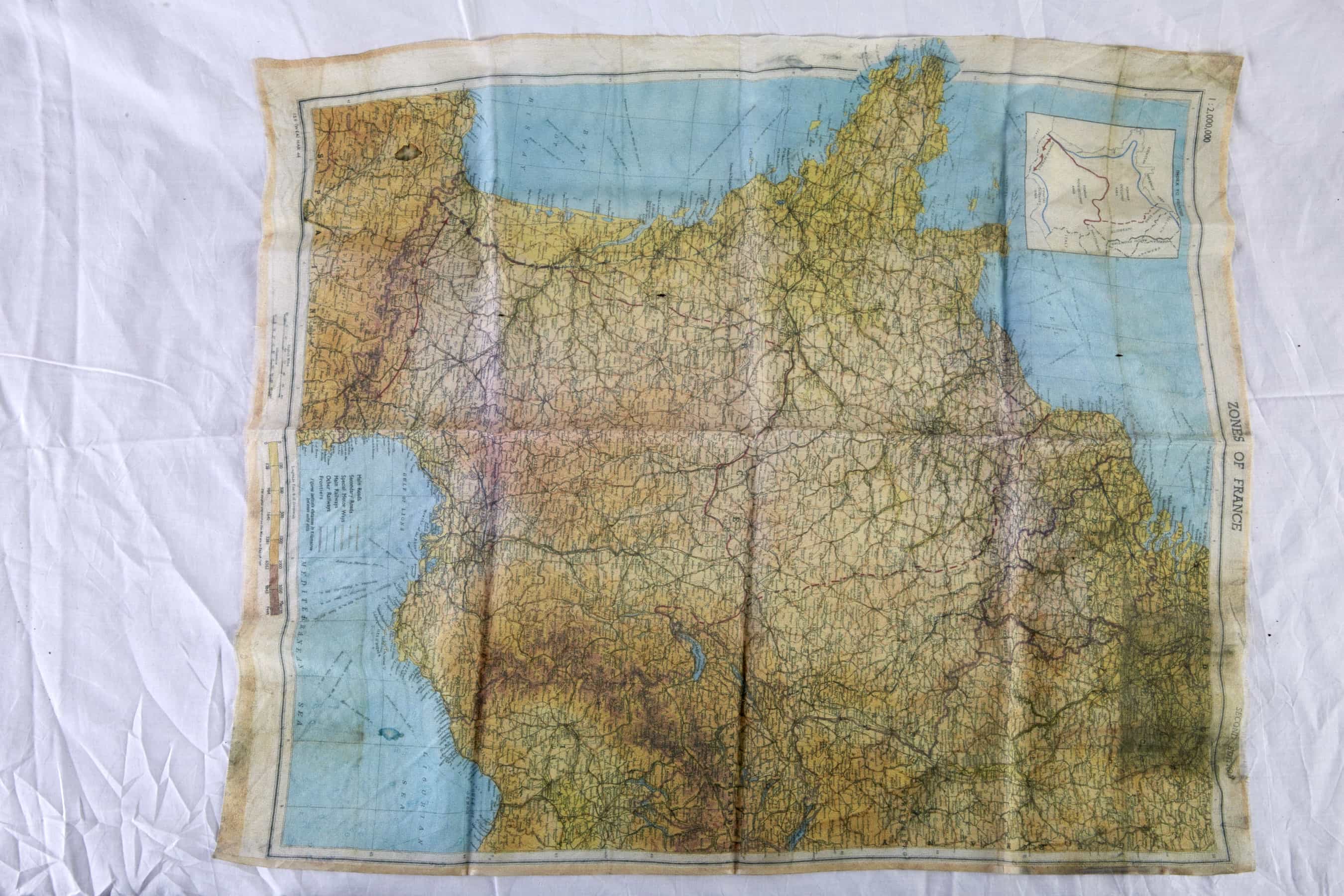 Band of Brothers Film Prop: Silk Map of northern France